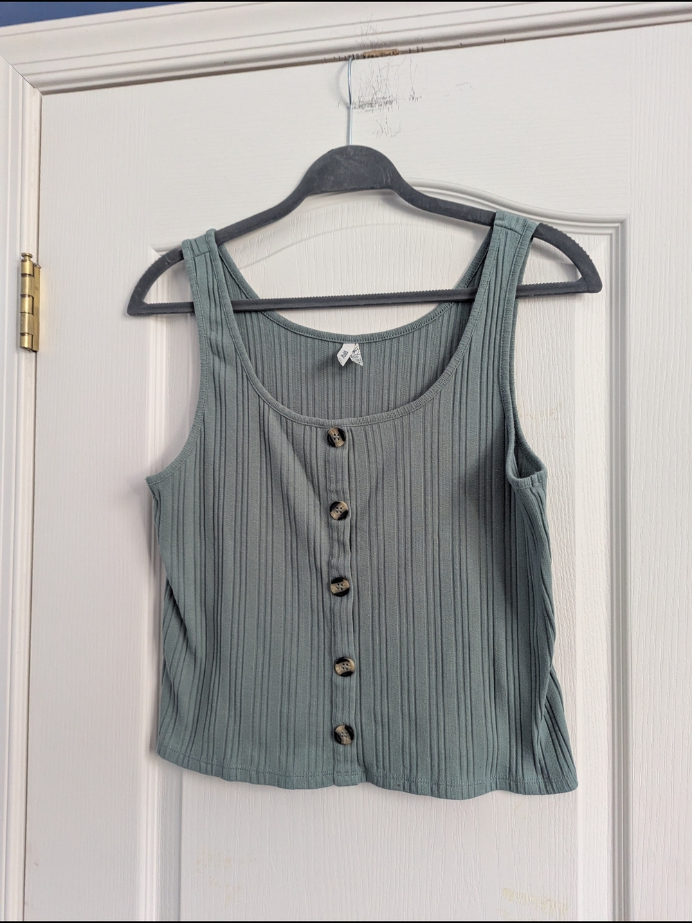 Mudd Ribbed Button-Front Tank Top - Sage - Picture 2 of 4